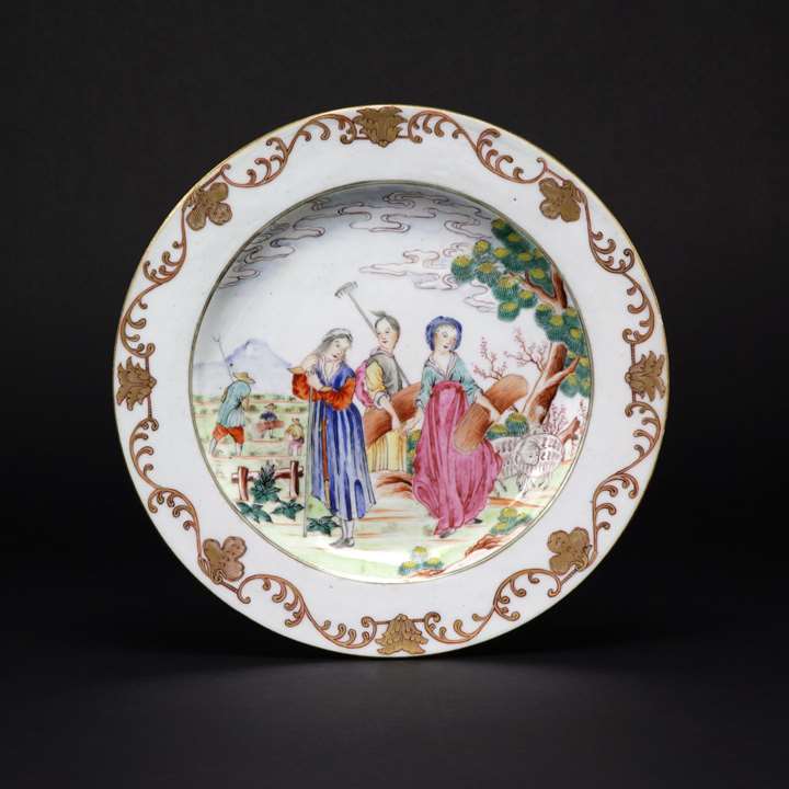 Chinese export porcelain european subject famille rose dinner plate